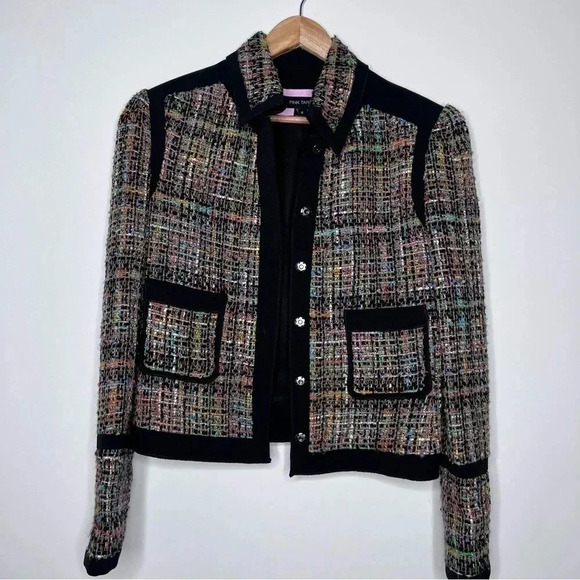 Pink Tartan Black and Multicolor Tweed Blazer - Picture 11 of 16